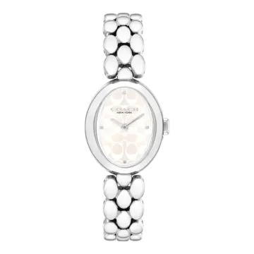 Montre Coach Mouvement Qtz Boitier Acier Ovale Cadran Blanc Bracelet Acier Acier Sammy
