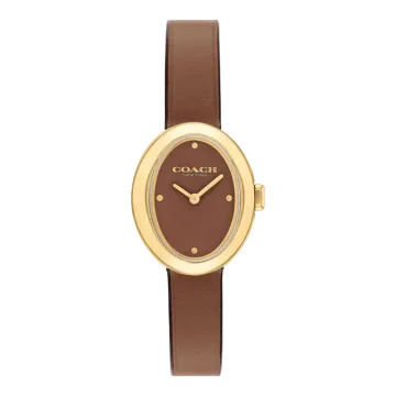 Montre Coach Mouvement Qtz Boitier Acier Doré Ovale Cadran Marron Bracelet Acier Marron Sammy