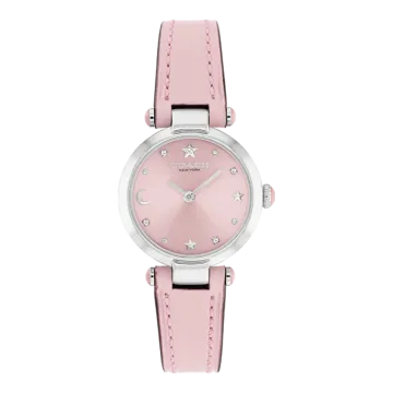 Montre Coach Mouvement Qtz Boitier Acier Rond Cadran Rose Bracelet Cuir Coach Rose Cary