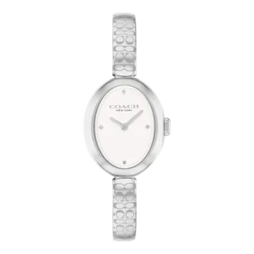 Montre Coach Mouvement Qtz Boitier Acier Ovale Cadran Blanc Bracelet Acier Acier Sammy