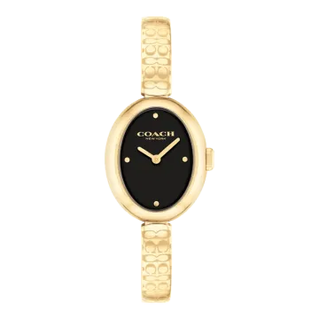 Montre Coach Mouvement Qtz Boitier Acier Doré Ovale Cadran Noir Bracelet Acier Acier Doré Sammy