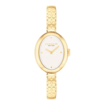 Montre Coach Mouvement Qtz Boitier Acier Doré Ovale Cadran Blanc Bracelet Acier Acier Doré Sammy