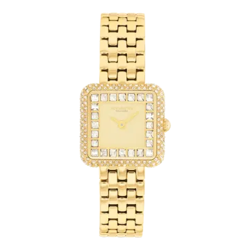 Montre Coach Mouvement Qtz Boitier Acier Doré Carre Cadran Acier Doré Bracelet Acier Acier Doré Cass
