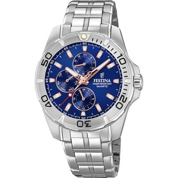 Montre Festina Homme Multifonctions Acier Fond Bleu