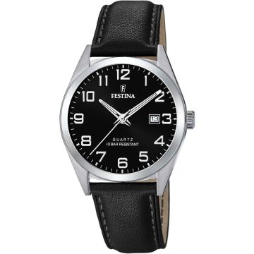 Montre Festina Homme Bracelet Cuir Noir Fond Noir