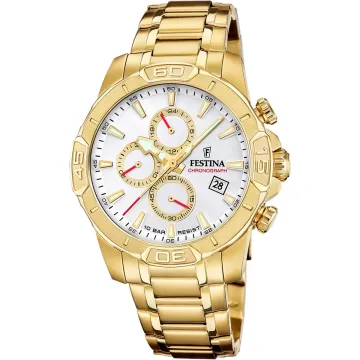 Montre Festina Timeless Chronograph F20705/1 Blanc, Bracelet Acier Inoxydable, Homme