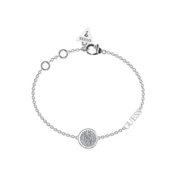 Bracelet acier rhodié forme médaille pavée de zircons cubiques