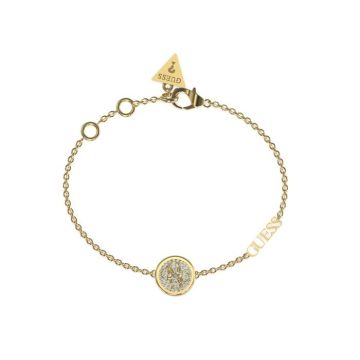Bracelet acier doré forme médaille pavée de zircons cubiques