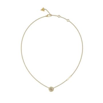 Collier acier doré forme médaille pavée de zircons cubiques