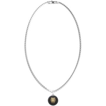Collier acier rhodié tête de lion rhodiée 20mm fond noir
