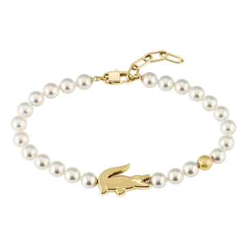Bracelet Acier Inoxydable 316L Et Perles Fantaisies Verre Lacoste  Couleur 160Mm Crochet Lacoste Bijoux