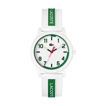 Montre Lacoste Mouvement Quartz Boitier Tr90 Blanc Rond Cadran Blanc Bracelet Silicone Blanc