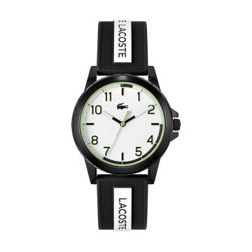 Montre Lacoste Mouvement Quartz Boitier Tr90 Noir Rond Cadran Blanc Bracelet Silicone Noir