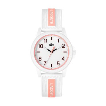 Montre Lacoste Mouvement Quartz Boitier Tr90 Blanc Rond Cadran Blanc Bracelet Silicone Blanc