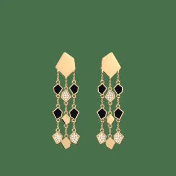 Les Georgettes Pendantes Laiton Doré À L'Or Fin, Laque Noire À Paillettes, Oxydes De Zirconium Dorée Dorée, Bleu