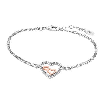 Lotus silver bracelet double chaine cœurs bicolor rose oxydes de zirconium