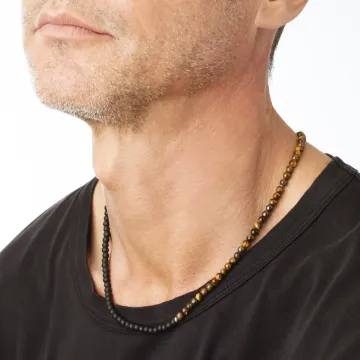 Lotus Style Homme Collier Perles Noires Et Marrons