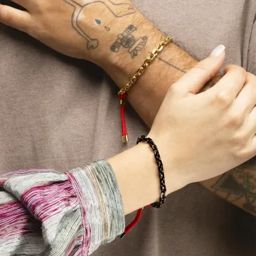 Lotus Style Unisex Bracelet Chaine Dorée Cordon Rouge