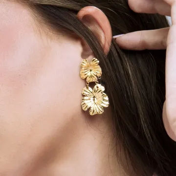 Lotus Style Femme Boucles D'Oreilles Fleurs Dorées