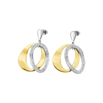Lotus Style Femme Boucles D'Oreilles Dorées Et Acier Oxydes De Zirconium