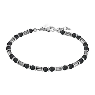 Lotus Style Homme Bracelet Perles Noires Et Grises