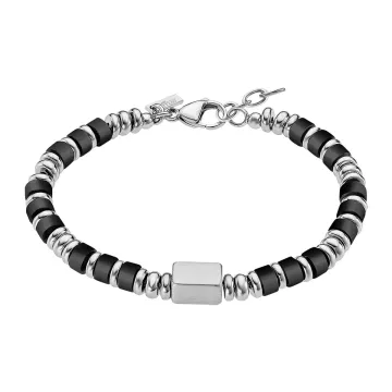 Lotus Style Homme Bracelet Perles Noires Et Acier