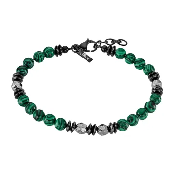 Lotus Style Homme Bracelet Perles Vertes Et Acier