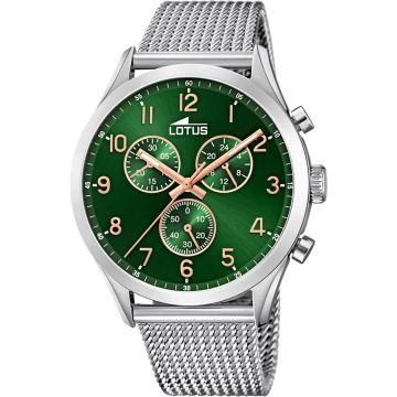 Montre Lotus Homme Chronographe Acier Maille Milanaise Fond Vert
