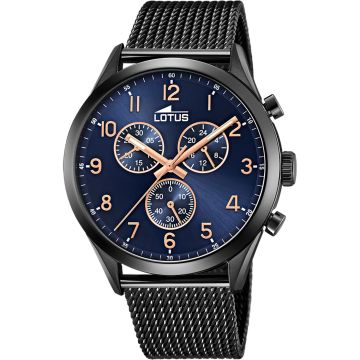 Montre Lotus Bleu Bracelet en Acier Homme