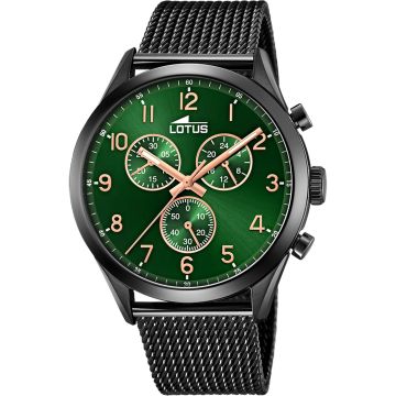 Montre Lotus Vert Bracelet en Acier Homme