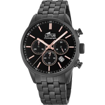 Montre Lotus Chrono Noir Bracelet en Acier Homme
