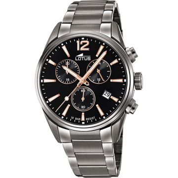 Montre Lotus Homme Chronographe Acier Gris Fond Noir