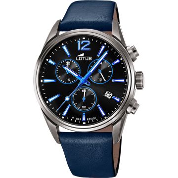 Montre Lotus Chrono Noir Bracelet en Cuir Homme