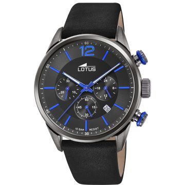 Montre Lotus Chrono Noir Bracelet Cuir Homme