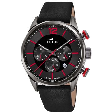Montre Lotus Chrono Noir Bracelet en Cuir Homme