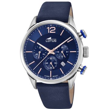 Montre Lotus Chrono Bleu Bracelet Cuir Homme