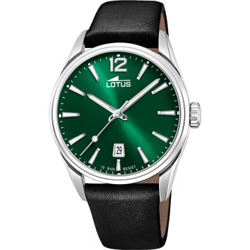 Montre Lotus Homme Bracelet Cuir Noir Fond Vert