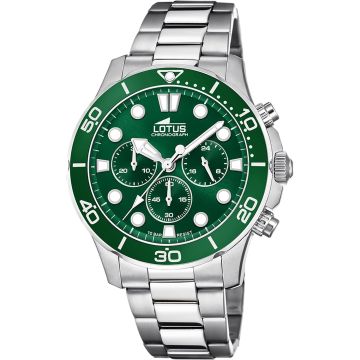 Montre Lotus Vert Bracelet en Acier Inoxydable Homme