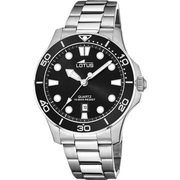 Montre Lotus Noir Bracelet en Acier Inoxydable Homme