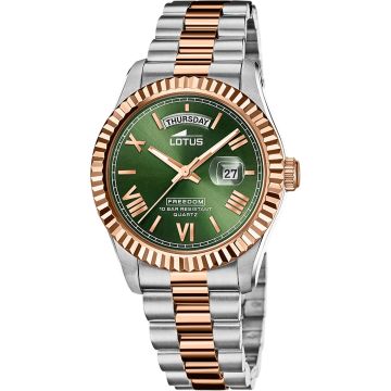 Montre Lotus Vert Bracelet en Acier Inoxydable Homme