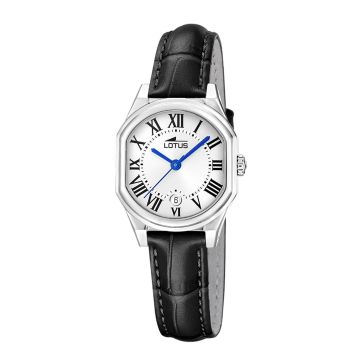 Montre Femme Lotus Old Money Avec Cadran Argent et Bracelet Cuir Noir