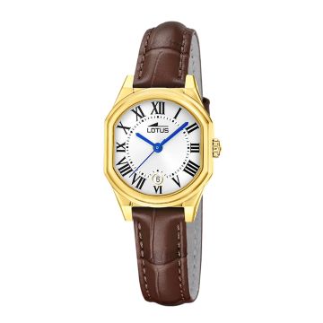 Montre Femme Lotus Old Money Avec Cadran Argent et Bracelet Cuir Marron