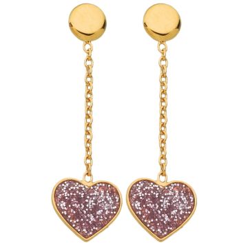 Boucles D'Oreilles Pend Fr 024 Coeur Paillete Rose