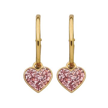 Boucles D'Oreilles Creole 12Mm Coeur Paillete Rose