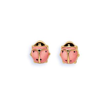 Boucles D'Oreilles Coccinelle Laque Rose