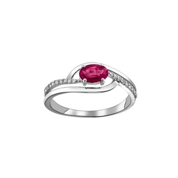 Bague Rubis 6x4 Oxyde De Zirconium Or Gris