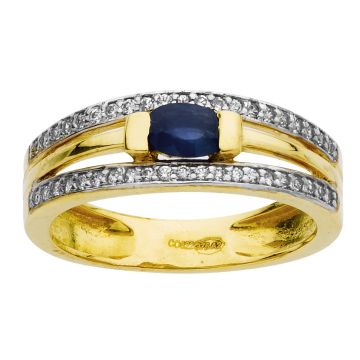Bague Bicolore Saphir Ovale 6*4 Oz