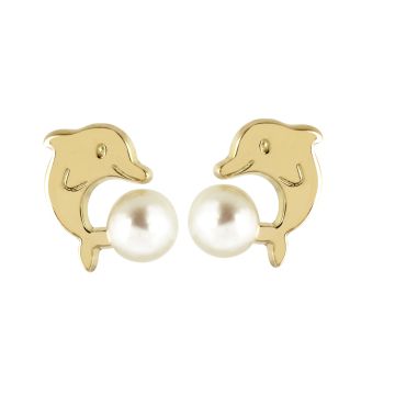 Boucles D'Oreilles Dauphin Perle Culture 2.5/3Mm
