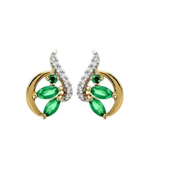 Boucles D'oreilles Bicolore Diamant 0.06ct Em 1.5mm 4.2mm