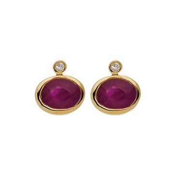 Boucles D'Oreilles Rubis Ovale 1Ct 2 Dts 0.02Ct